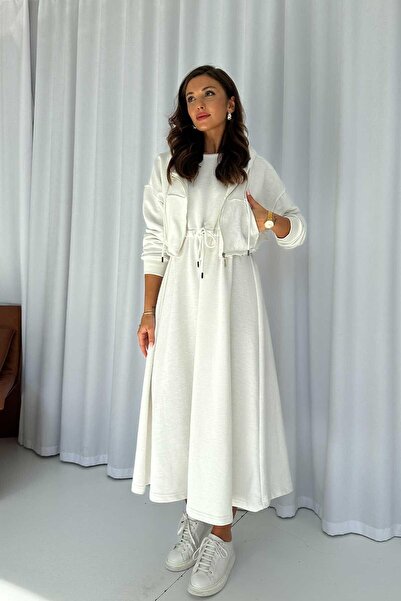 3MMM TEKSTİL White 2-Piece Sweatshirt Women's Dress Set