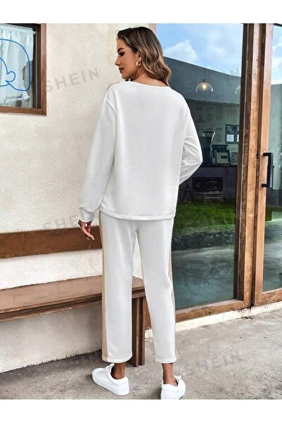 Machetta Set de hanorace și pantaloni de trening pentru femei cu dungi cu decolteu în V - Set de două fire cu 3 fire