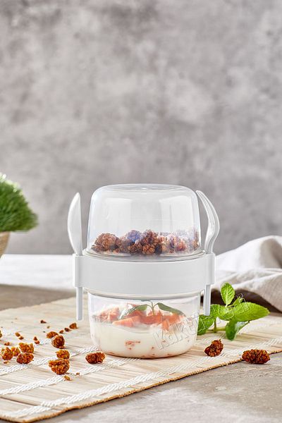 KaktüsKedi Large Size Snack Cup with Spoon and Fork - Food Transport and Storage Container 800 ml