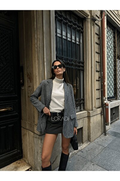 LOKADI Kadın Balık Sırtı Dirsek Detaylı Tek Düğme Kruvaze Blazer Ceket