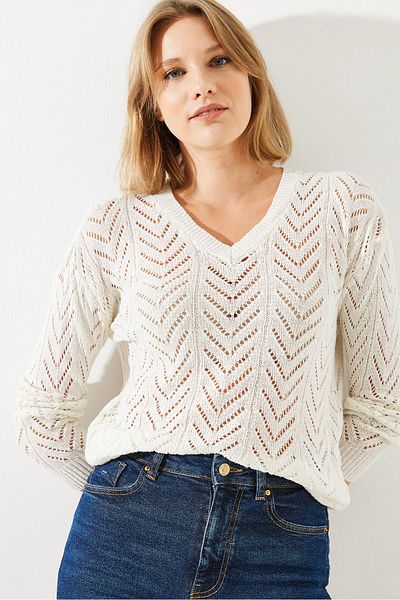 Bianco Lucci Damenpullover mit V-Ausschnitt - 20246038