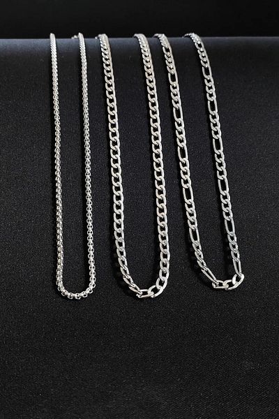 The Collection Figaro Model 3-Piece Men's Sports Necklace Chain Set - Stainless Steel Knitted Gourmet (GIFT BOXED)