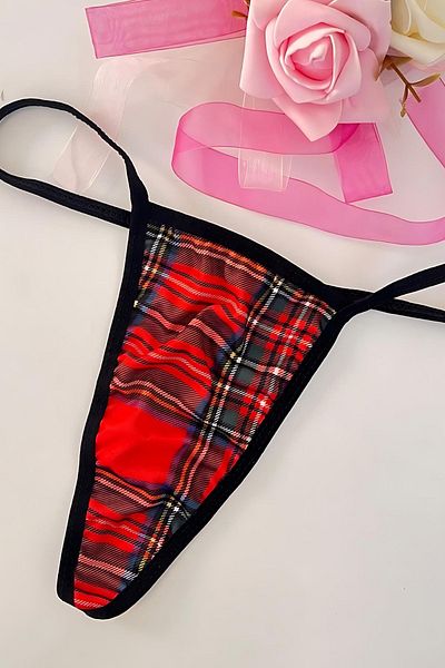 Tina Wear Chiloți roșii Sexi din jerseu cu model în carouri 86153