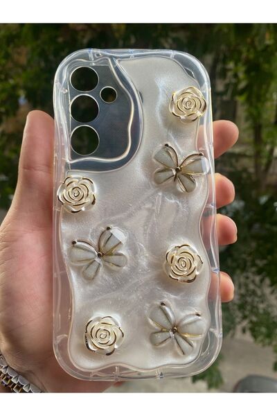 AQUA AKSESUAR Samsung Galaxy A24 Uyumlu Kılıf 5D Kabartmalı Kelebek Çiçek Des...