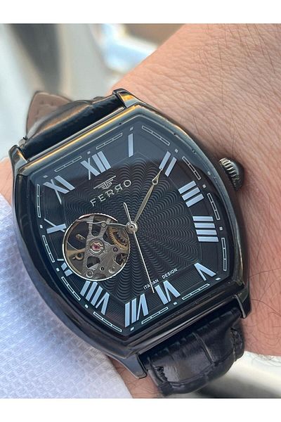 FERRO 3 Atm Water Resistant Leather Band Men's Wrist Watch - Automatic Mechanism Efm40124B-G