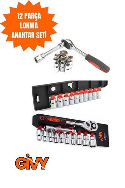 GİVY Solid Tools 12 Piece Socket Wrench Set