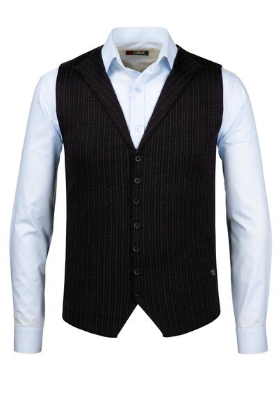 Çizgi Triko Men's Buttoned Sports / Classic Knitwear Knitted Sleeveless Black Vest - 5008Ls