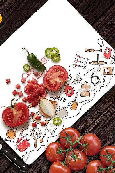 Decovetro 20X30 cm Patterned Glass Cutting Board and Presentation Holder - Cooking