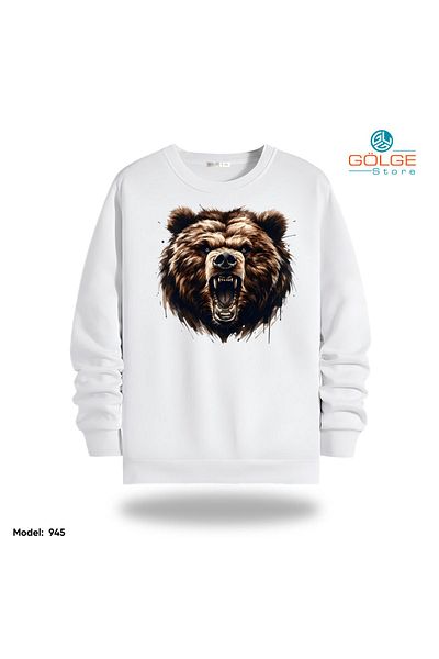 Gölge Store Φούτερ Unisex με στάμπα Angry Bear Slimfit Crew Neck με 2 κλωστές