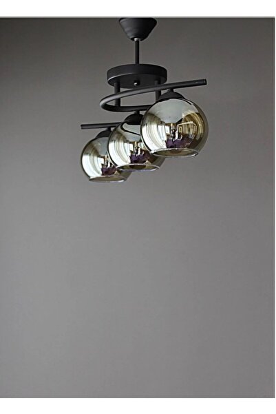 luxury modern aydınlatma Poyraz 3’lü Siyah Avize Füme Camlı Salon Mutfak Oda Hol