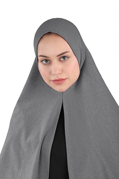 Ecardin Dark Gray Glitter Premium Scarfs Hijab Turban - St 558