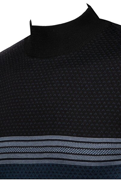 Çizgi Triko Çizgi Triko Erkek Yarım Balıkçı Yaka Triko Kazak Desenli Çelik Örgü Regular Kalıp - 5009B