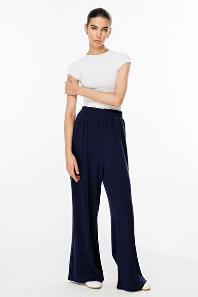 Hooopstore Navy Blue Compact Cotton Trousers - Elastic Waist