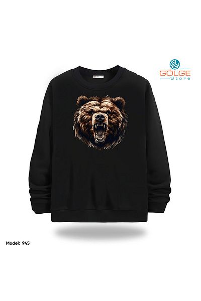 Gölge Store Angry Bear Chest Printed Slimfit Crew Neck 2 Thread Unisex Sweatshirt