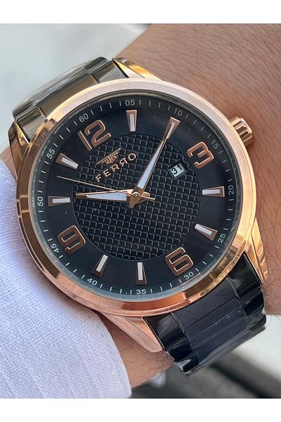 FERRO 30 Mt Water Resistant Men's Wristwatch - Steel Cord, Calendar Dial, Efm11911-R