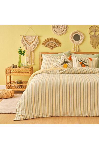 Bella Maison Комплект завивки за легло King Size в зелено-жълт цвят - 100% памук, боядисана в сицилианска прежда (240x220 см)