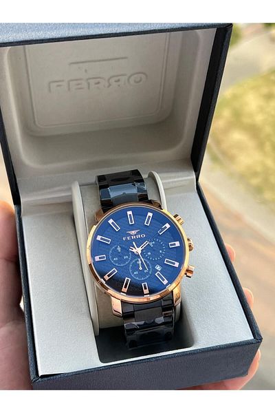 FERRO 30 Mt Waterproof Men's Wrist Watch with Steel Cord - Calendar, Inner Functions Active Efm31914-R