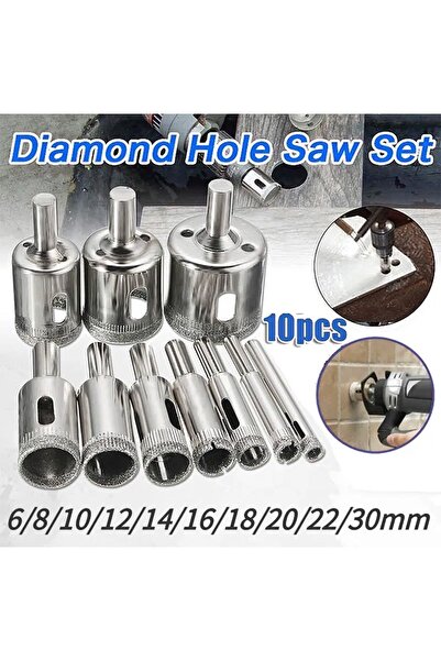 BGA 10 Adet 6-30mm Elmas Panç Elmas Matkap Ucu Seti Cam Seramik Porselen Delm...