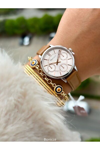 Ferrucci Pembe Kadran Kahverengi Deri Kordon Su Geçirmez Garantili Kol Saati Bileklik