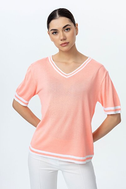 GND Viskoza Žene T-shirt - V izrez i rukav Sa detaljem na okovratniku