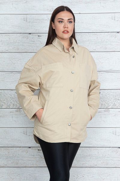 Şans Women's Large Size Stone Gabardine Fabric Metal Buttoned Sleeve Length Adjustable Unlined Coat 65n20501