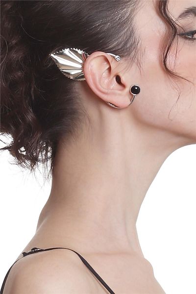 LABALABA Women's Silver Color Lacquer Plated Rhinestone Leaf Stylize Right Ear Earcuff & Cartilage Earrings
