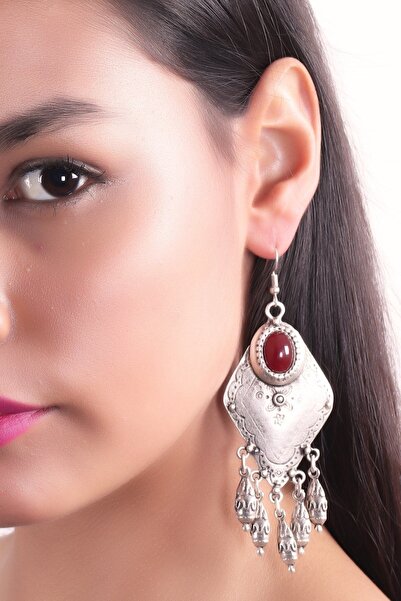 LABALABA Kadın Antik Gümüş Kaplama & Mineli Sallantılı Küpe