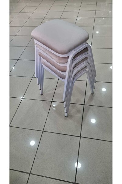 MUTLU ALIŞVERİŞ MERKEZİ Tabure 4 Adet Beyaz Demir Ayaklı Silinebilir Kumaş Yeni Trend Mutfak  Taburesi Dikdörtgen Tabure