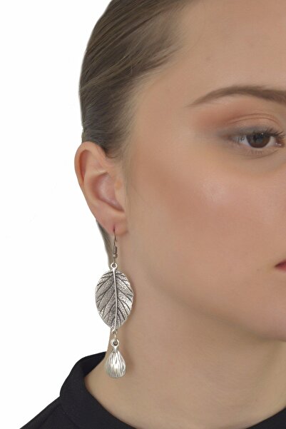 LABALABA Kadın Antik Gümüş Kaplama Sallantılı Yaprak Küpe