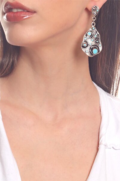 LABALABA Kadın Antik Gümüş Kaplama Çivili Model Mavi Renk Mineli Deniz Kabuğu...