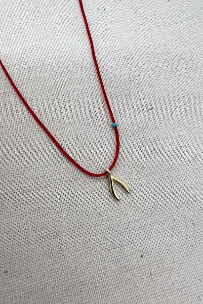 The Leia Kırmızı İpli Lades Kolye - Gold / 925 Ayar Gümüş
