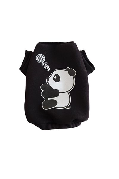 atelyu Cat Dog Suit Panda Printed Black Fleece Sweatshirt