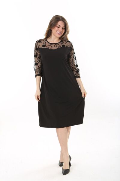 Şans Women's Plus Size Black Lace Detailed Dress 65N37659