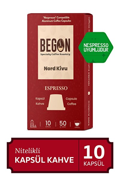 BEGON Nord Kivu Nespresso Uyumlu Alüminyum Kapsül Kahve Espresso - 10 Adet