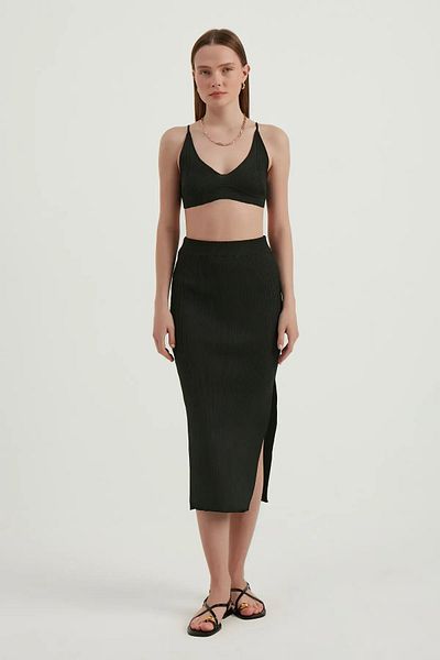 Hiccup Crop top cu decolteu în V și fustă maxi cu talie înaltă cu fantă laterală - 2 buc