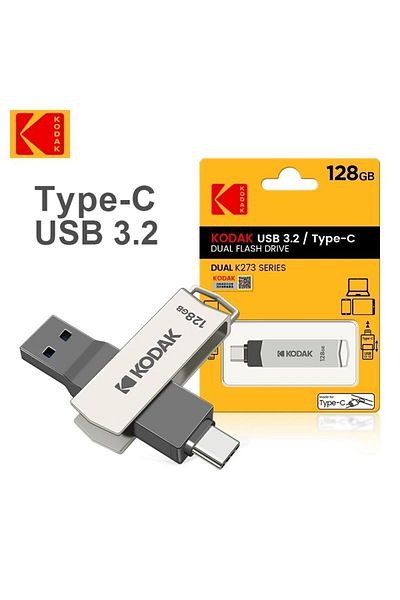 Kodak 128 جيجابايت K273 Type-c وUSB 3.2 إدخال فائق السرعة من النوع C مناسب لجميع الهواتف من سلسلة iPhone