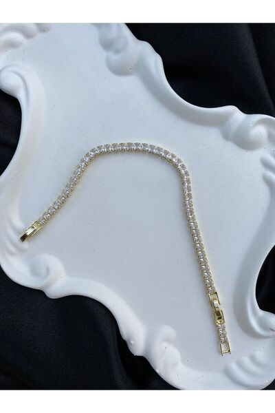 Butik Gold Rengi Su Yolu Pırlanta Taşlı Karamaz Çelik Ek Gövdeli Bileklik