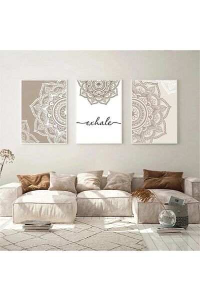 Linacci Set de pictură pe sticlă cu cadru metalic alb triplu, cu motiv maro crem