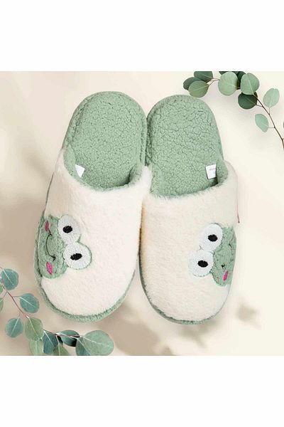 Behtah Kundura Plush Sweet Women's House Slippers - Frog Figured, Dowry and Bundle Slippers, Noiseless Thick Sole