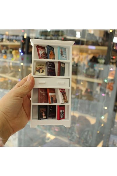 akcepazar White Miniature Bookshelf with Drawers Gift Gift Item