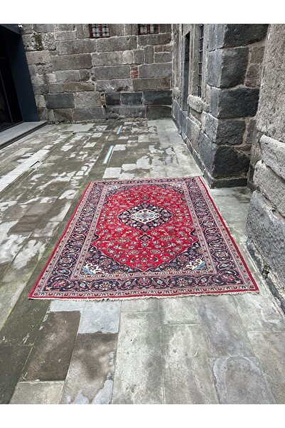 DesignEv 198x305 cm Eski El Yapımı Kırmızı İran Halısı, Çiçek Desenli Canlı R...