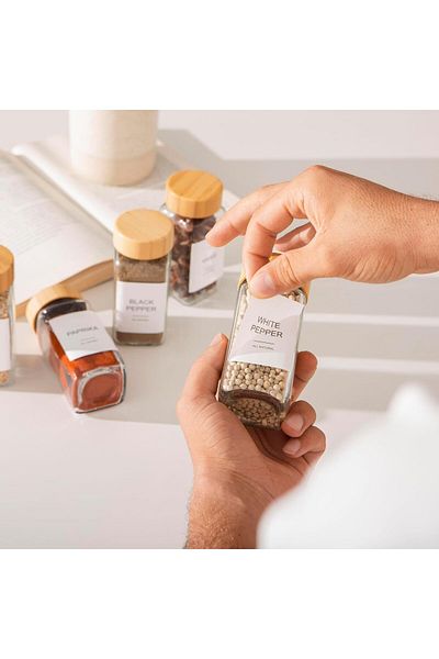 Demir Çeyiz Dmr Life 12 - Jar Organizer with Bamboo Lid, Spice Bowl and Washable Label Gift