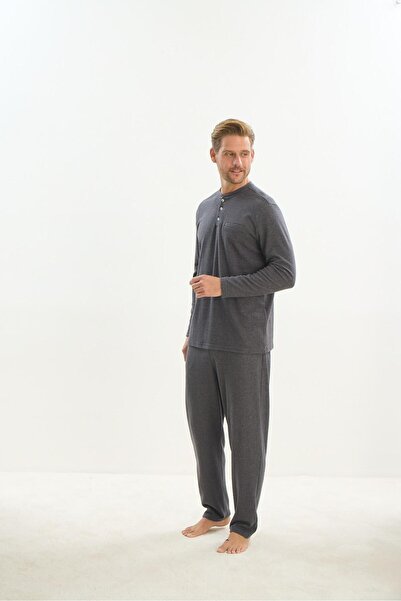 Sevim Чоловічий антрацитовий піжамний комплект з довгими рукавами - C2T4N5O9