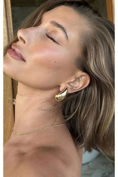 Eylülün Takısı Gold Color Chubby Earrings Bottega Teardrop Earrings
