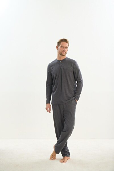 Sevim Чоловічий антрацитовий піжамний комплект з довгими рукавами - C2T4N5O9