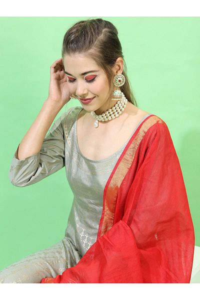 Vishudh By Styli Ethnic Maxi Dress with Dupatta Set