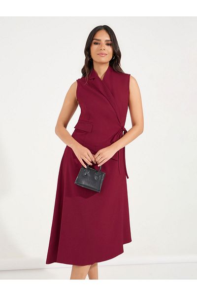 Styli Plain Tie-Up Sleeveless Blazer Midi Dress