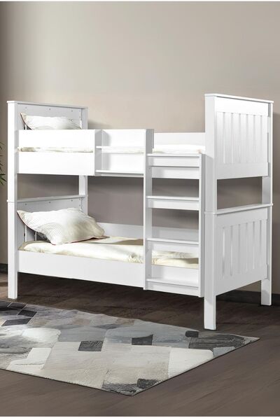 Moderniya Mobilya Santa 2'li Beyaz Suntalam Yavrulu Ayrılabilir Yüksek Kalite Premium Merdivenli Ranza 90x200