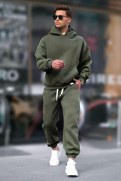 YAKAMEL Men's Winter Hooded Oversize Cotton Tracksuit Set 3 Thread