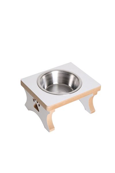 RealWood Single Cat-Dog Small Breed Water-Food Stand with Wooden Bowl